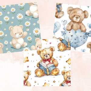 Seamless Teddy Bear Pattern Paper, Baby Bear Nursery Ephemera, Seamless ...