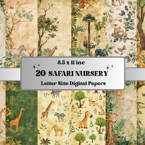 Safari Junk Journal Kit, druckbares Kinderzimmer, digitales Papier, Baby-Dschungeltiere Ephemera Collage, Wald Scrapbooking, Kartenherstellung