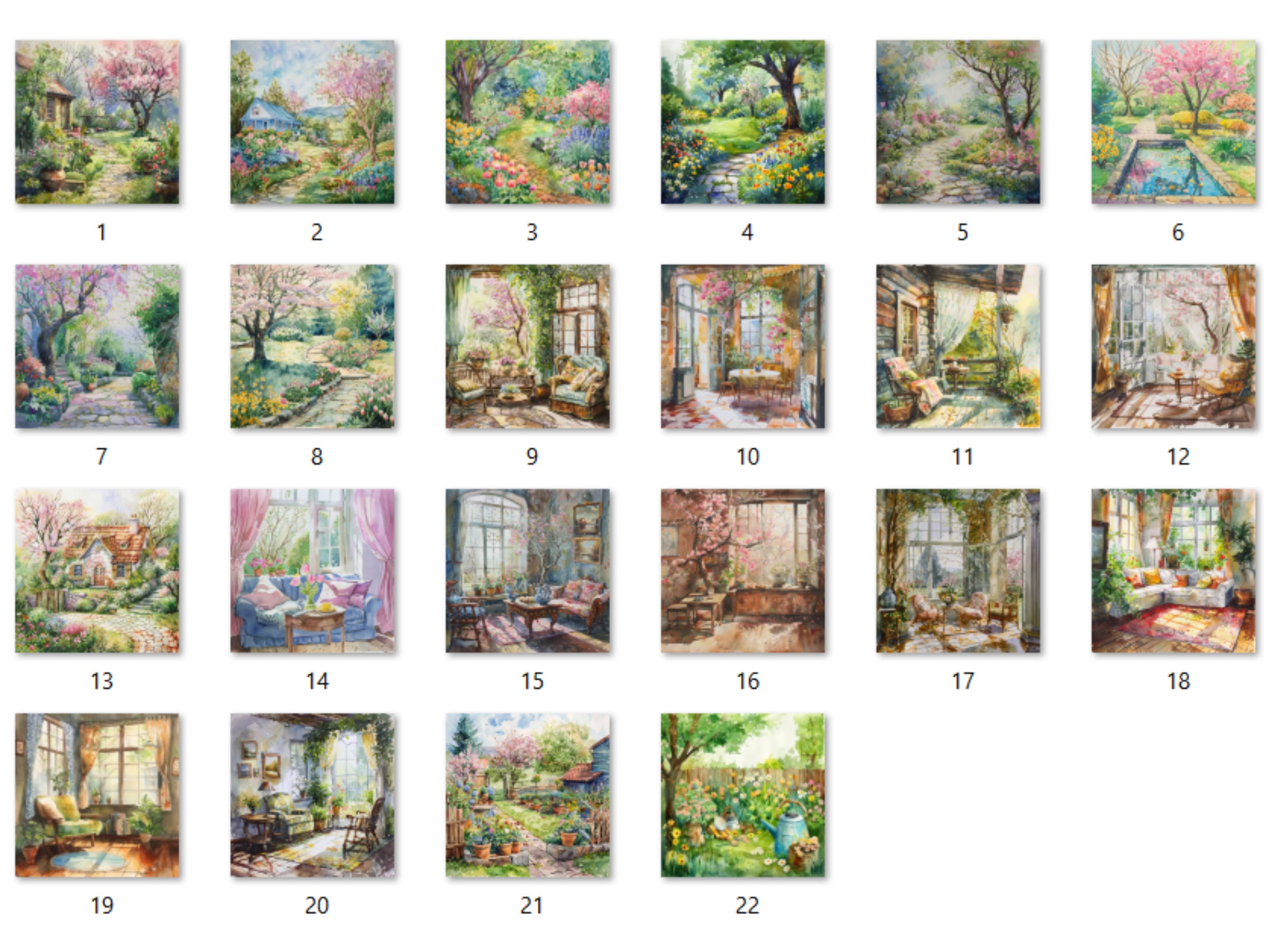 Printable Watercolor Spring Scenes Digital Paper, Cozy Spring ...