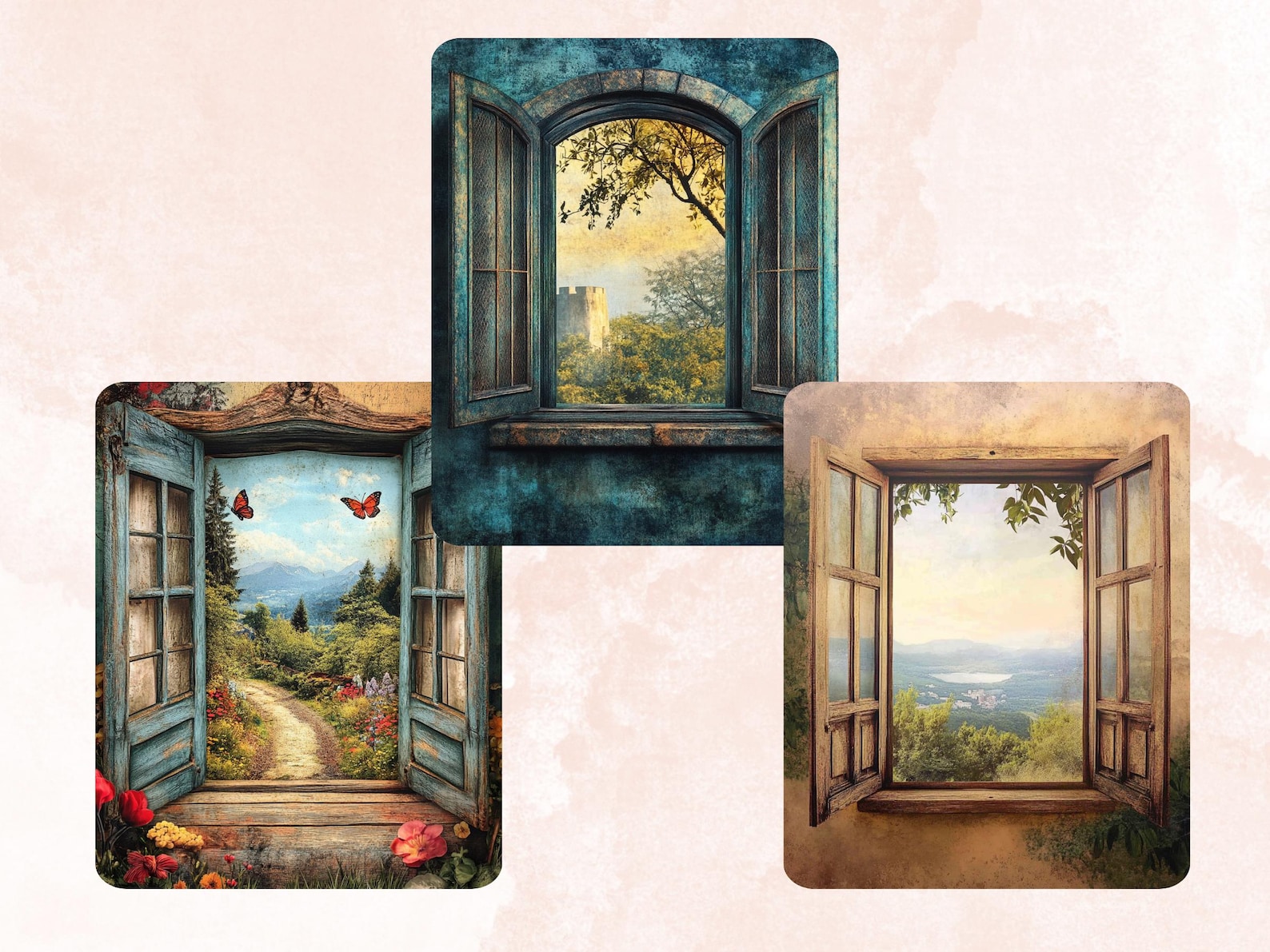 Windows Into Whimsy Collage Paper, Surreal Open Window Mixed Media ...