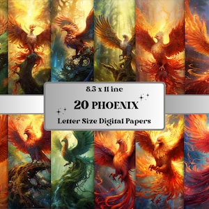 Druckbare Fantasy Phoneix digitales Papier, magische Vögel Hintergrund, Phoneix Karten, Download Junk Journal Kit, Scrapbooking, kommerzielle Nutzung