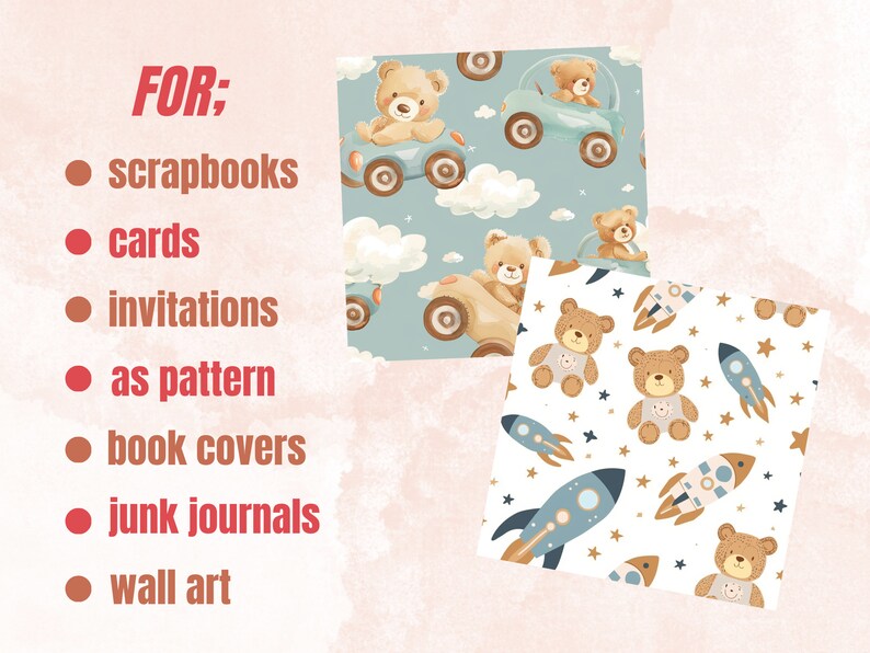 Seamless Teddy Bear Pattern Paper, Baby Bear Nursery Ephemera, Seamless ...