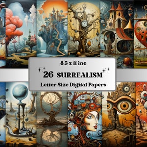 Druckbare Surrealismus digitales Papier, surreale Kunst Hintergrund, Fantasy Landschaft Hintergrund, Download Junk Journal, Scrapbooking, Card Making