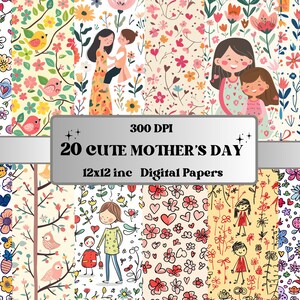 Printable Cute Mother&#39;s Day Digital Paper, Floral Mother Pages, Mothers and Daughters Collage, Junk Journal, Scrapbooking, Card Making