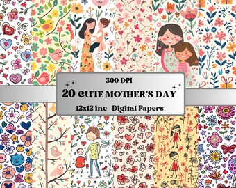 Papier numérique imprimable mignon pour la fête des mères, pages mères florales, collage mères et filles, journal indésirable, scrapbooking, fabrication de cartes