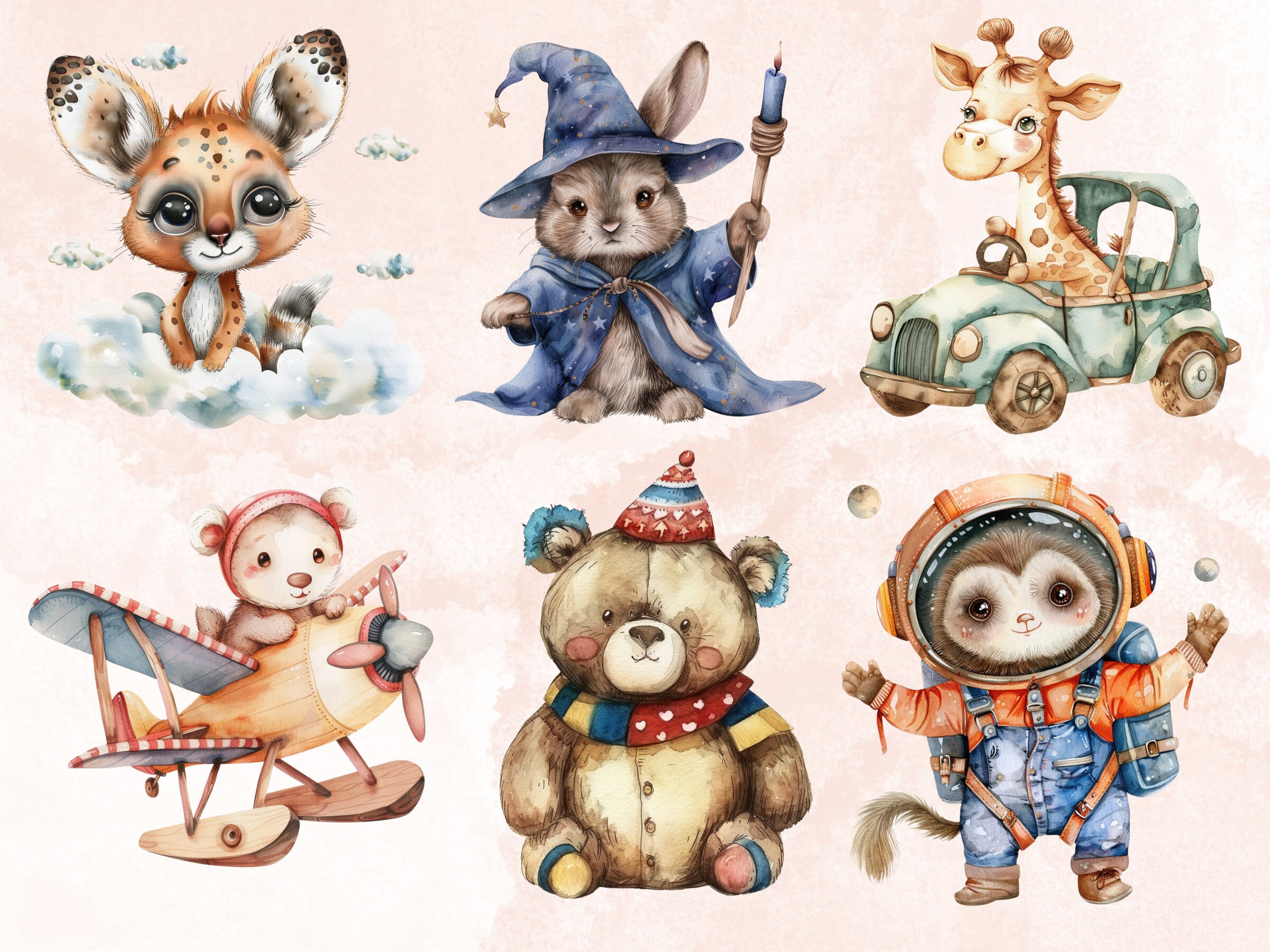 45 PNG Watercolor Nursery Animals Clipart, Cute Animal Baby Shower ...