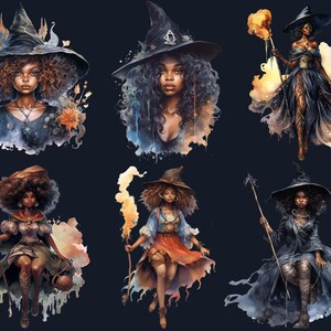 25 PNG akvarell svarta flickor häxor clipart, häxkonst clipart, afro häxa clip art png, magisk clip art, afrikansk melanin svart kvinna PNG bild 8