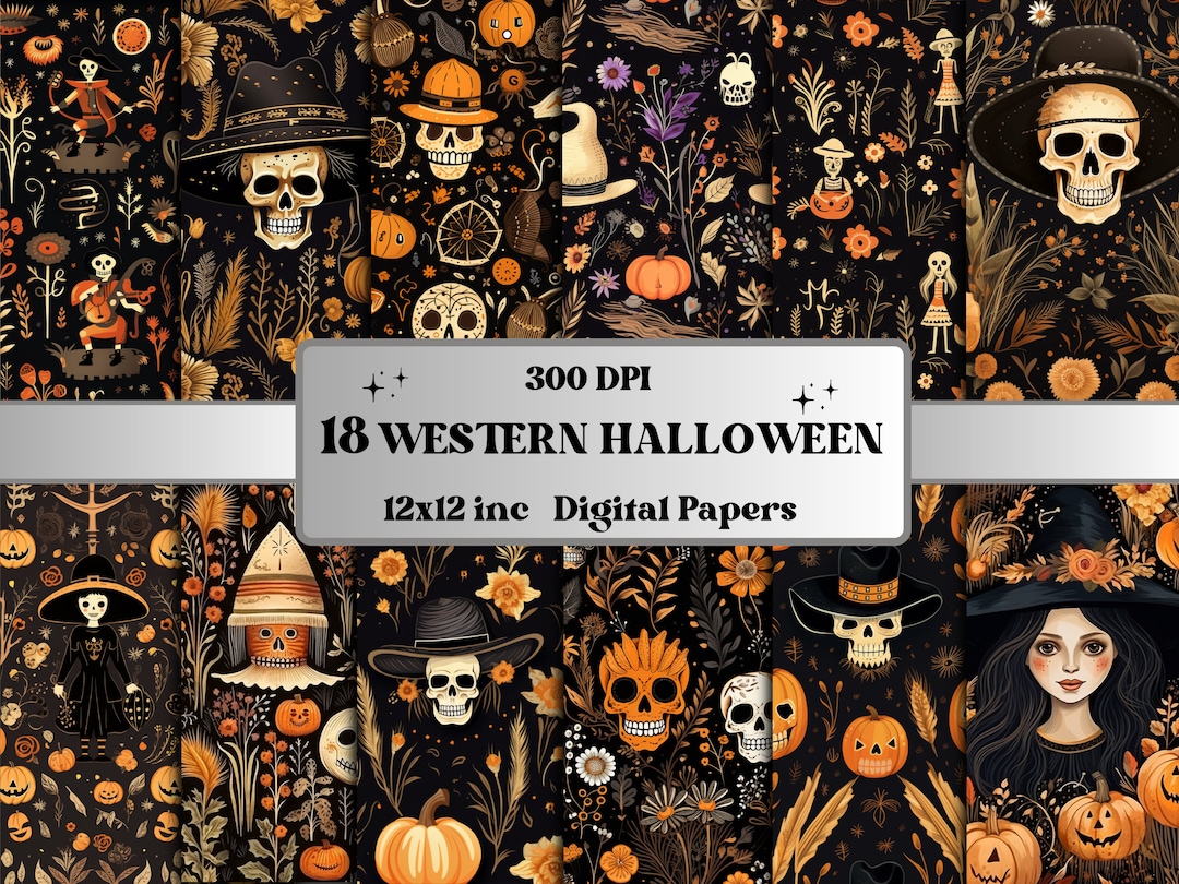Printable Western Halloween Digital Paper, Cowboy Country Rustic