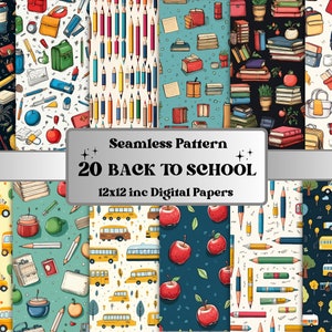 Nahtlose Back to School Digital Paper Pack, süße Schulbildung nahtlose Muster, Klassenzimmer Schüler Hintergrund, Lehrer Erzieher Papiere
