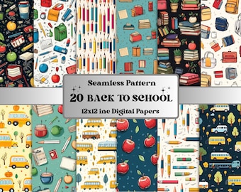 Seamless Back to School Digital Paper Pack, Cute School Education Seamless Pattern, Classroom Student Background, Teacher Educator Papers