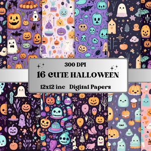 Druckbare süße gruselige Halloween digitales Papier, Happy Halloween Kawaii, süße gruselige Seiten, Download Junk Journal, Scrapbooking, Kartenherstellung