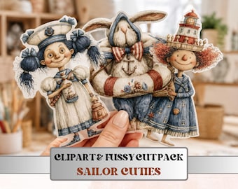 Sailor Cuties Fussy Cuts & Clipart, Printable Nautical Cut Outs, Coastal Ephemera, Junk Journal Scrapbook Kit, Ocean Paper Craft