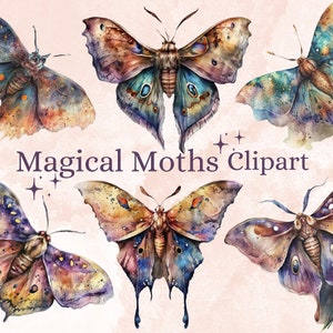 18 PNG Aquarell magische Motten Clipart, Motten Fantasy Stil, mystische Schmetterlinge Clipart, Fantasy Schmetterling png Bundle, mystische heidnische png
