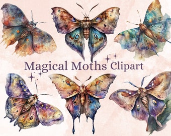 18 PNG Watercolor Magical Moths Clipart, Moths Fantasy style, Mystical Butterflies clipart, Fantasy Butterfly png bundle, Mystical Pagan png