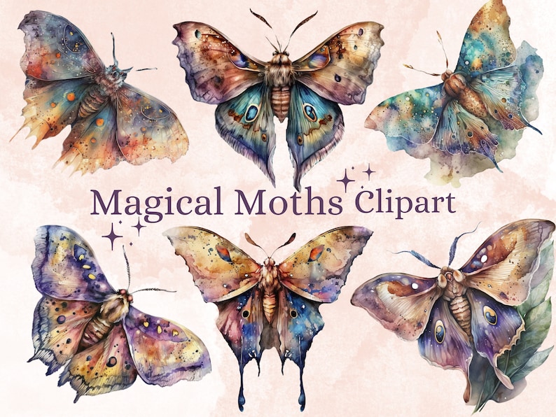 18 PNG Watercolour Magical Moths Clipart, Moths Fantasy style, Mystical Butterflies clipart, Fantasy Butterfly png bundle, Mystical Pagan png