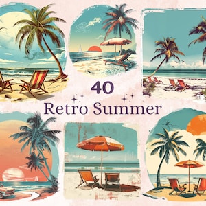40 PNG Retro Summer Sublimation, Summer Beach Vibes Png, Tropical Beach Sunset Clipart, Trendy Summer Shirts Design, Vintage Summer PNG