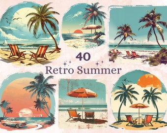 40 PNG Retro Summer Sublimation, Summer Beach Vibes Png, Tropical Beach Sunset Clipart, Trendy Summer Shirts Design, Vintage Summer PNG