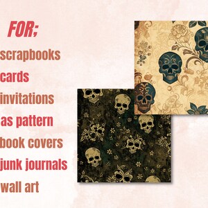 Vintage Floral Skull Digital Paper, Skull flowers digital paper pack, skeletons and vintage flowers for journal and scrapbooking pages pack