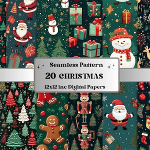 Confezione di carta digitale natalizia senza cuciture, motivo senza cuciture per le vacanze invernali, sfondo natalizio festivo, carte per album rosso e verde