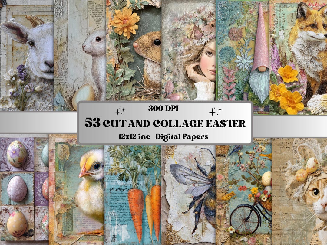 Cute & Collage Easter Paper Pack Mixed Media Quirky Spring Whimsical ...