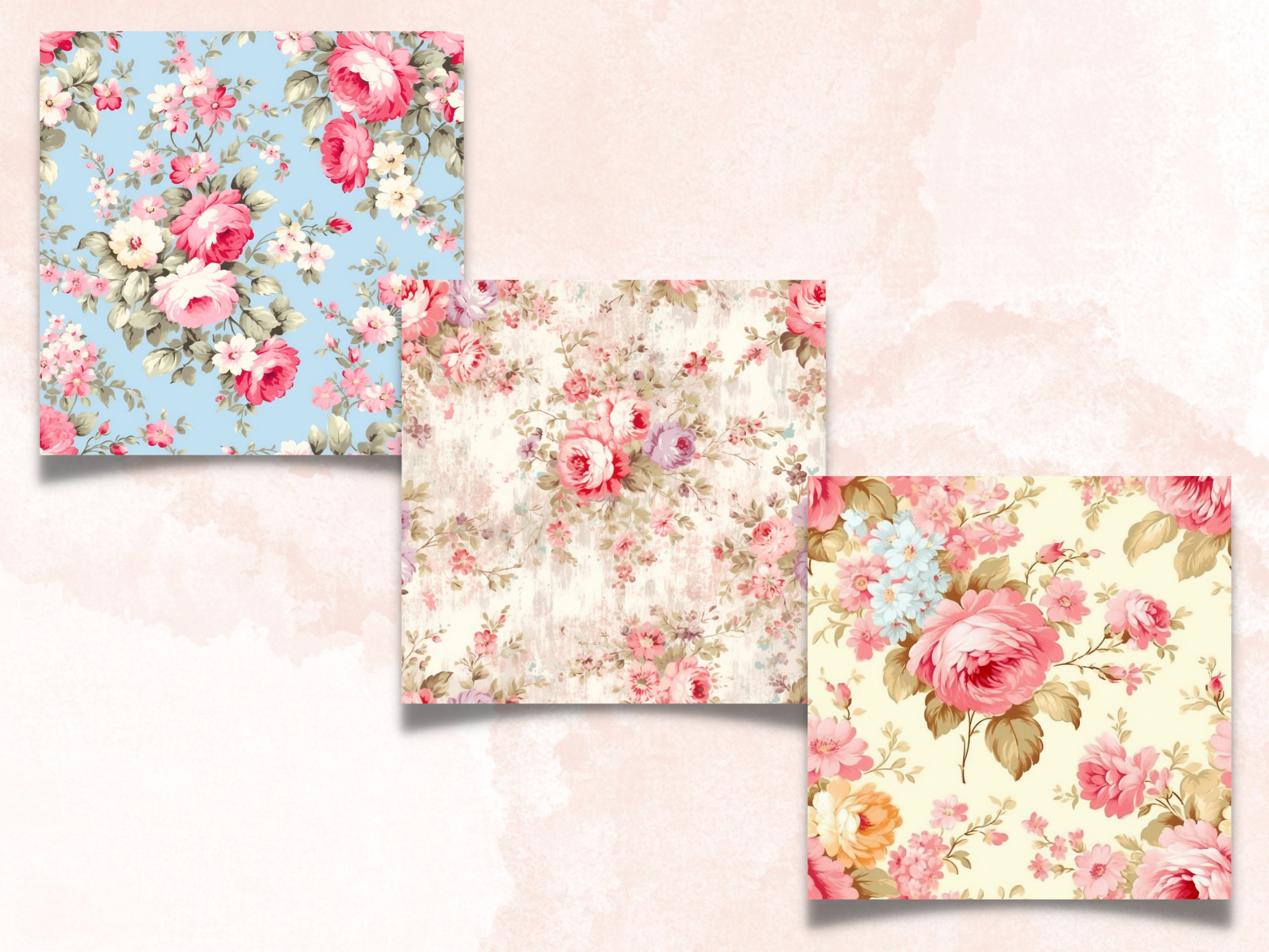 Seamless Vintage Flowers Digital Paper, Shabby Chic Floral Seamless ...