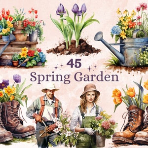 45 PNG Aquarell Frühling Garten Clipart, Blumen Frühling Garten Illustrationen Clip Art, Secret Garden Blumen Png, Botanische Sublimation
