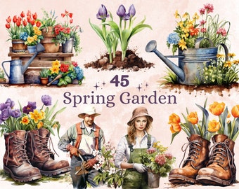 45 PNG Watercolor Spring Garden Clipart, Floral Spring Gardening Illustrations Clip art, Secret Garden Flowers Png, Botanical Sublimation