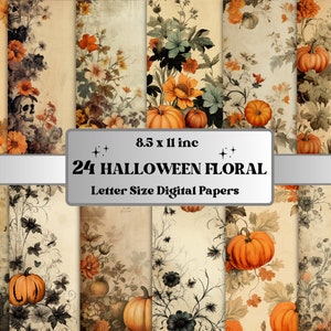 Printable Vintage Halloween Floral digitales Papier, Halloween Ephemera, verblasste Blumen Seiten, Download Junk Journal, Scrapbooking, Kartenherstellung
