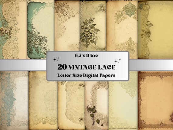 Junk Journal Blank Lace Ledger Vintage Pages, Digital Lace Collage Sheets,  Vintage White Lace Paper, Lace Journal and Scrapbooking Pages 