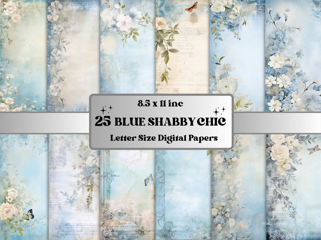 Blue Shabby Chic Junk Journal Paper Pack, Vintage Shabby Chic Ephemera ...