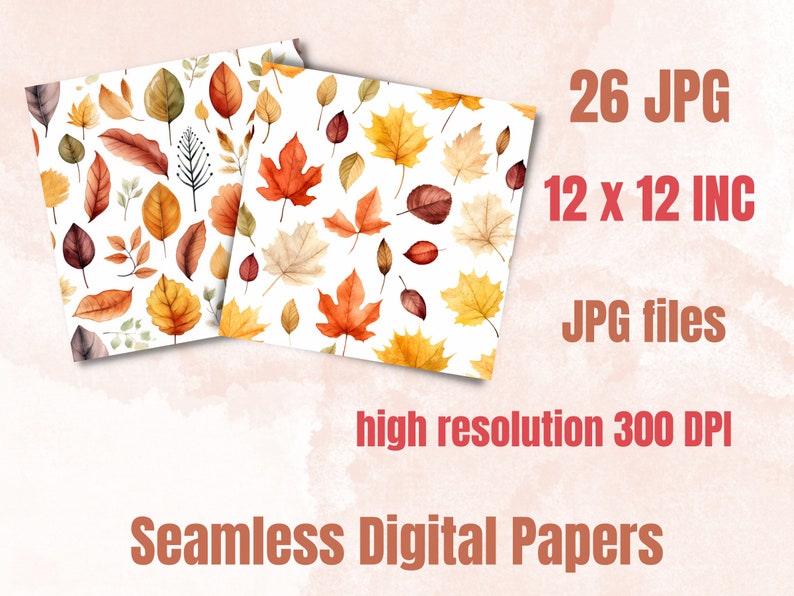 Seamless Watercolor Fall Leaves Digital Paper Pack, Autumn Leaves ...