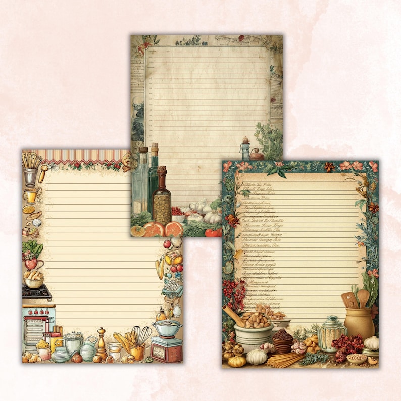 Kitchen Border Lined Pages Printable, Letter Size Cooking Writing Paper ...