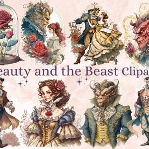 40 PNG acuarela belleza y la bestia imágenes prediseñadas, belleza y la bestia png, imágenes prediseñadas de cuento de hadas, princesa de cuento de hadas imprimible, imágenes prediseñadas de cuentos
