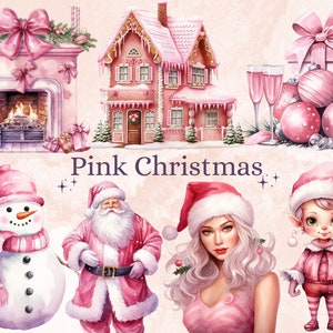 50 PNG Aquarell Rosa Weihnachten Clipart, Pastell Weihnachten Rosa Illustrationen Clip Art, Winter Urlaub png, Pastell Xmas Noel Ornamente