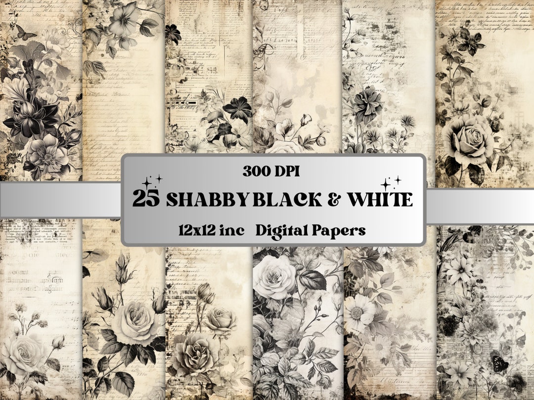 Black and White Shabby Chic Junk Journal Kit, Vintage Shabby Ephemera ...