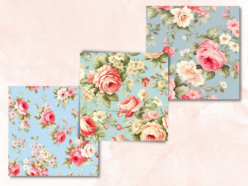 Seamless Vintage Flowers Digital Paper, Shabby Chic Floral Seamless ...