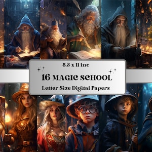 Printable Magic School Digital Paper, Wizard Academy Background, Wizarding School Backdrop, Academia Junk Journal Kit, Scrapbooking, Cards