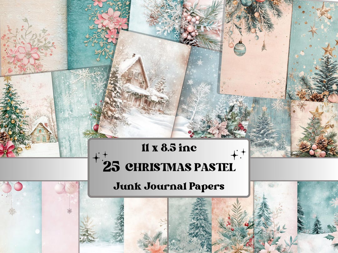 Pastel Christmas Junk Journal Paper, Double Pages Ephemera Kit ...