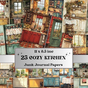 Cozy Kitchen Corner Junk Journal Kit, Country Kitchen Scenes Pages Ephemera, Relaxing Collage Sheet, Scrapbook Paper, Cozy Nook Background
