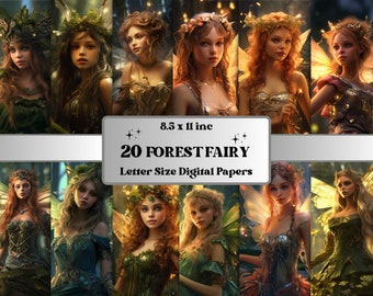 Printable Forest Fairy Digital Paper, Fantasy Fairies Background, Fairytale Backdrop, Forest Fairy Garden Junk Journal Kit, Scrapbooking