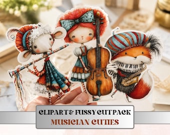 Musician Cuties Fussy Cuts & Clipart, Printable Music Cut Outs, Music Ephemera, Junk Journal Scrapbook Kit, Whimsical Paper Craft