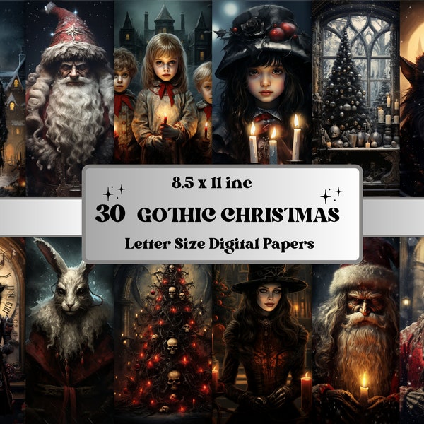 Druckbares Gothic Weihnachten digitales Papier, gruselige dunkle Weihnachtsszenen Hintergrund, Xmas Noel Hintergrund, Download Junk Journal, Scrapbooking
