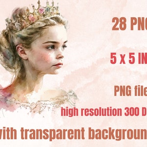 28 PNG Watercolor Vintage Princess Clipart, Princess Clip Art Watercolour Bundle, Princess Clipart PNG, Retro Princess PNG Image, Edwardian