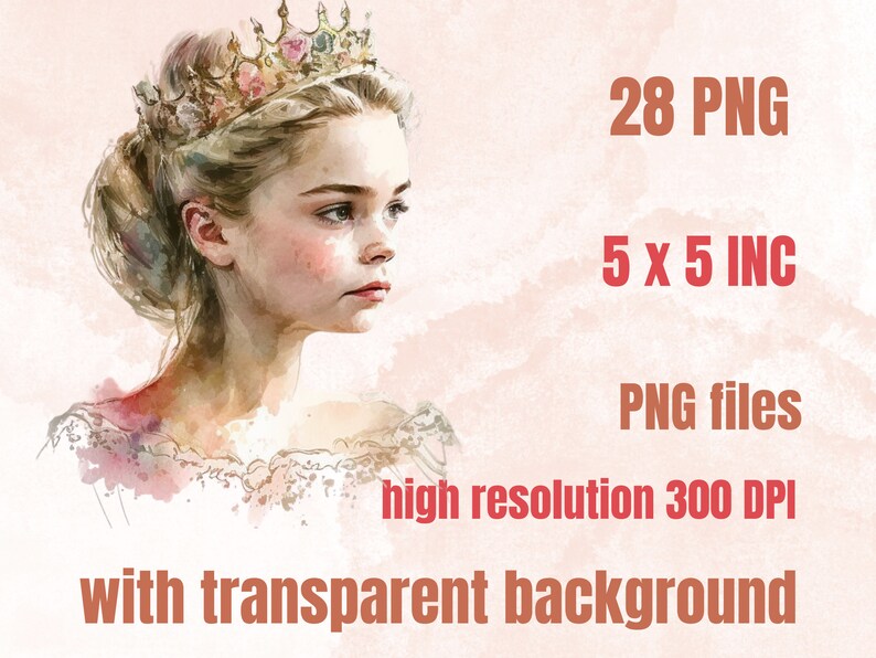 28 PNG Watercolor Vintage Princess Clipart, Princess Clip Art Watercolour Bundle, Princess Clipart PNG, Retro Princess PNG Image, Edwardian