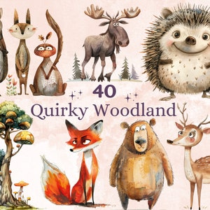 40 PNG Acuarela Animales extravagantes del bosque Clipart, Ilustraciones extravagantes del bosque Clip art, Emociones animales divertidas png, Sublimación peculiar