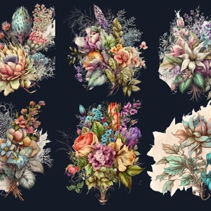 21 PNG Watercolour Vintage Floral Clipart, Vintage Flowers png bundle, Vintage Botanical Illustrations, Vintage Floral png Clip Art pack