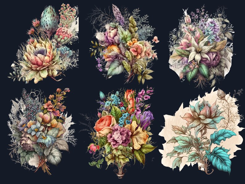 21 PNG Watercolour Vintage Floral Clipart, Vintage Flowers png bundle, Vintage Botanical Illustrations, Vintage Floral png Clip Art pack