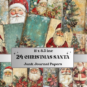 Whimsical Santa Claus Junk Journal Kit, Noel Double Pages Ephemera, Mixed Media Collage Sheet,  Xmas Scrapbook Paper, Christmas ATC Card