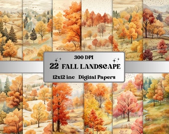 Wydrukowalny papier akwarelowy jesienny krajobraz, przytulne jesienne efemerydy, strony jesiennych scen leśnych, pobierz dziennik śmieci, scrapbooking, tworzenie kartek