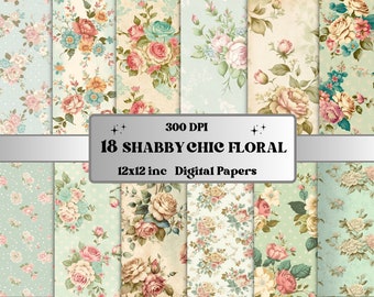 Vintage Shabby Chic Floral Digital Paper, Shabby Chic Flowers paper pack, vintage floral journal and scrapbooking pages, Shabby Chic Card